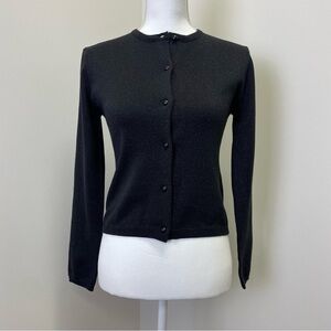 TAKEOUT Y2K Black Knitted Cardigan Metallic Thread Size M Crew Neck Long Sleeves
